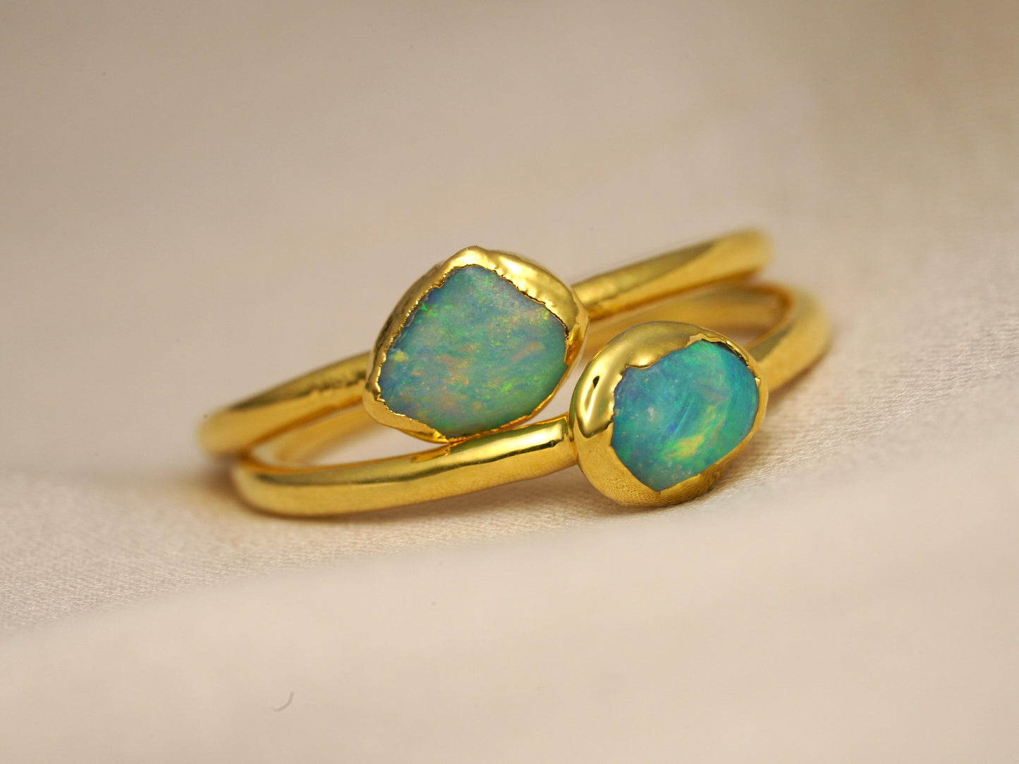Single Raw Opal Gold Electroform Ring | Unique Gift for Her | October Birthstone