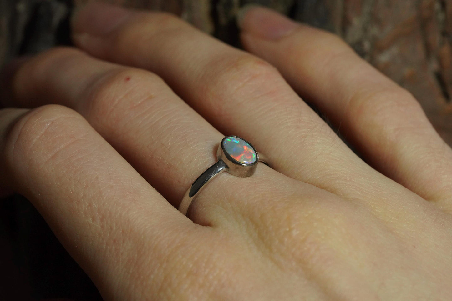 Australian Opal Ring | Sterling Silver | Size 8