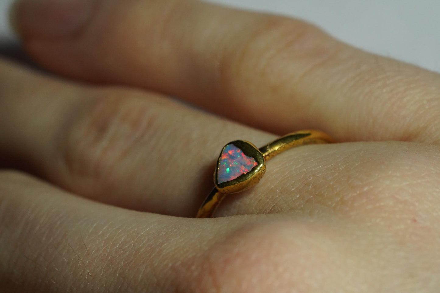 Single Raw Opal Gold Ring | Unique Gift for Her | October Birthstone | Electrform Opal Ring | Size 7