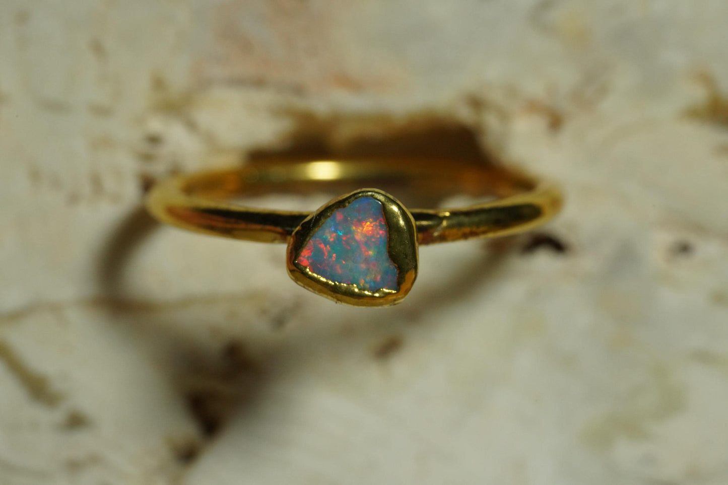 Single Raw Opal Gold Ring | Unique Gift for Her | October Birthstone | Electrform Opal Ring | Size 7
