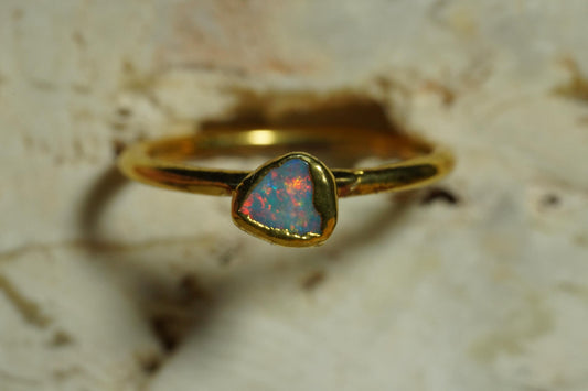 Single Raw Opal Gold Ring | Unique Gift for Her | October Birthstone | Electrform Opal Ring | Size 7