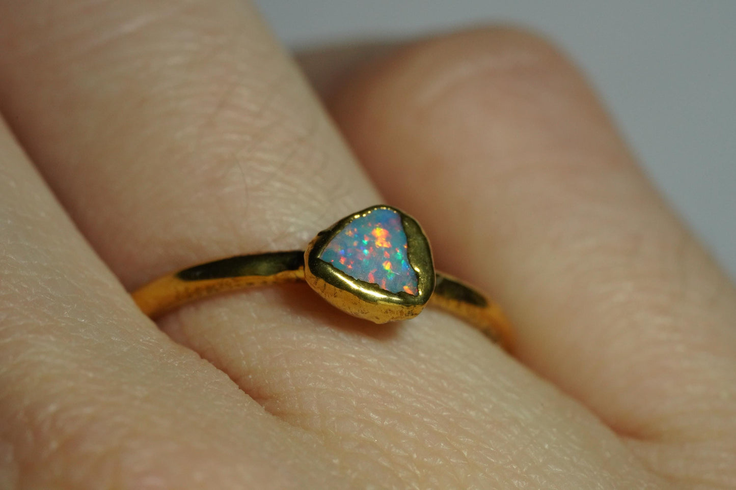 Single Raw Opal Gold Ring | Unique Gift for Her | October Birthstone | Electrform Opal Ring | Size 7