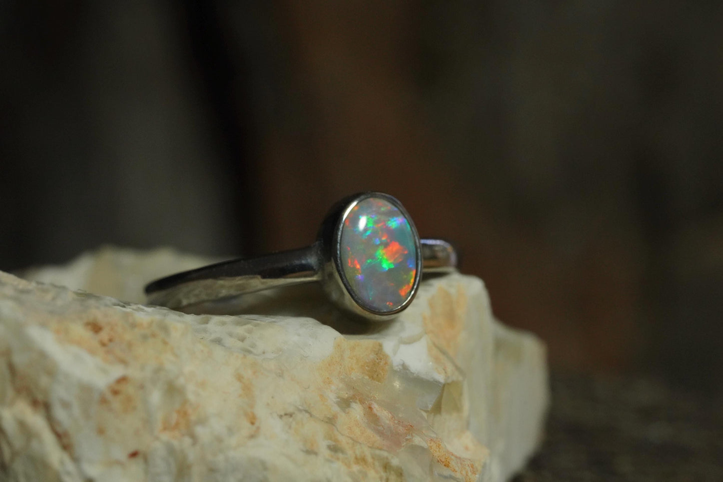 Australian Opal Ring | Sterling Silver | Size 8