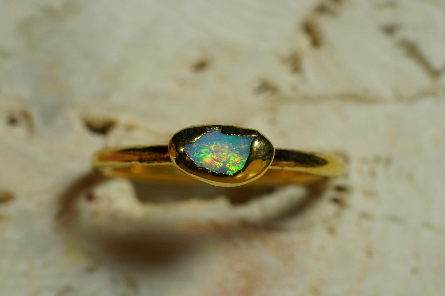Single Raw Opal Gold Ring | Unique Gift for Her | October Birthstone | Electrform Opal Ring | Size 7