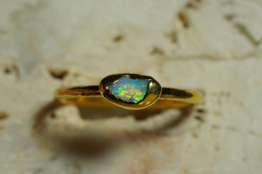 Single Raw Opal Gold Ring | Unique Gift for Her | October Birthstone | Electrform Opal Ring | Size 7