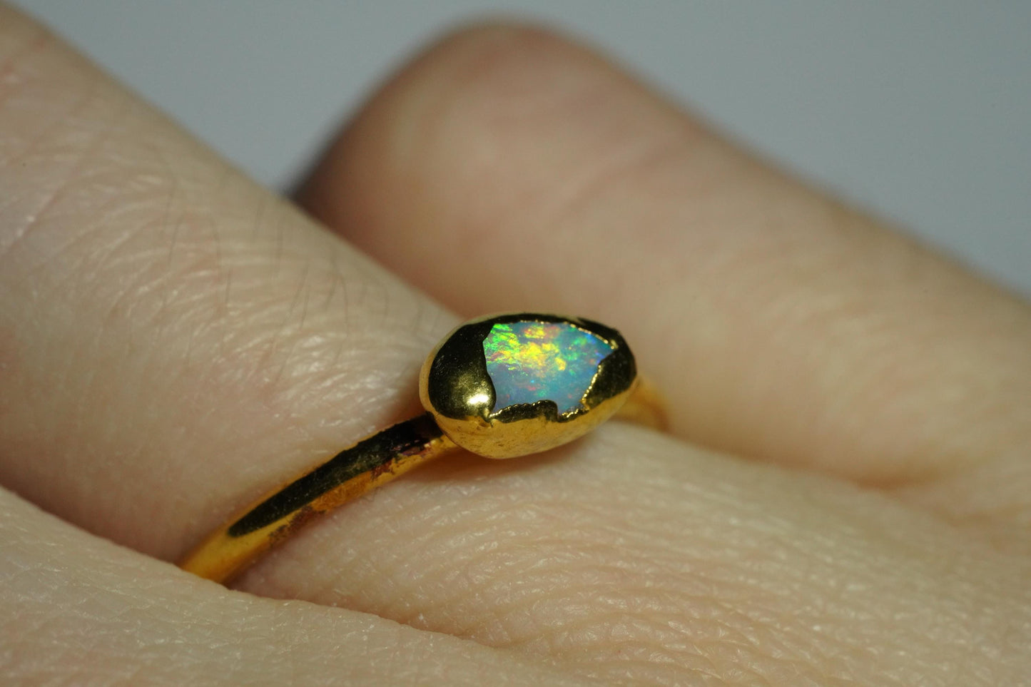 Single Raw Opal Gold Ring | Unique Gift for Her | October Birthstone | Electrform Opal Ring | Size 7