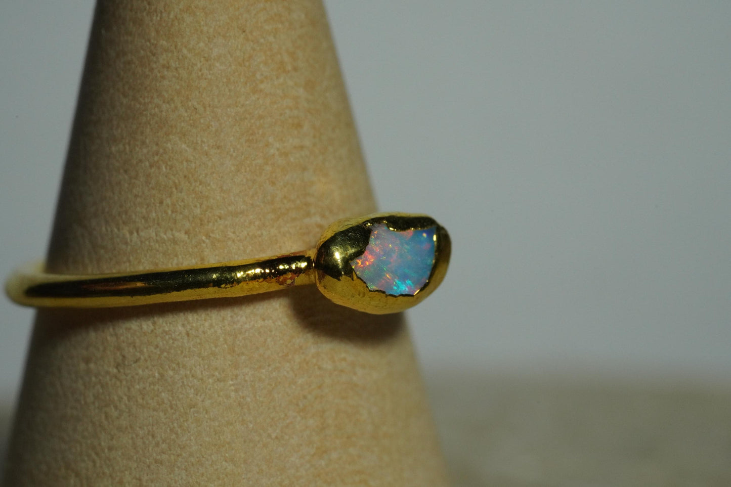 Single Raw Opal Gold Ring | Unique Gift for Her | October Birthstone | Electrform Opal Ring | Size 7