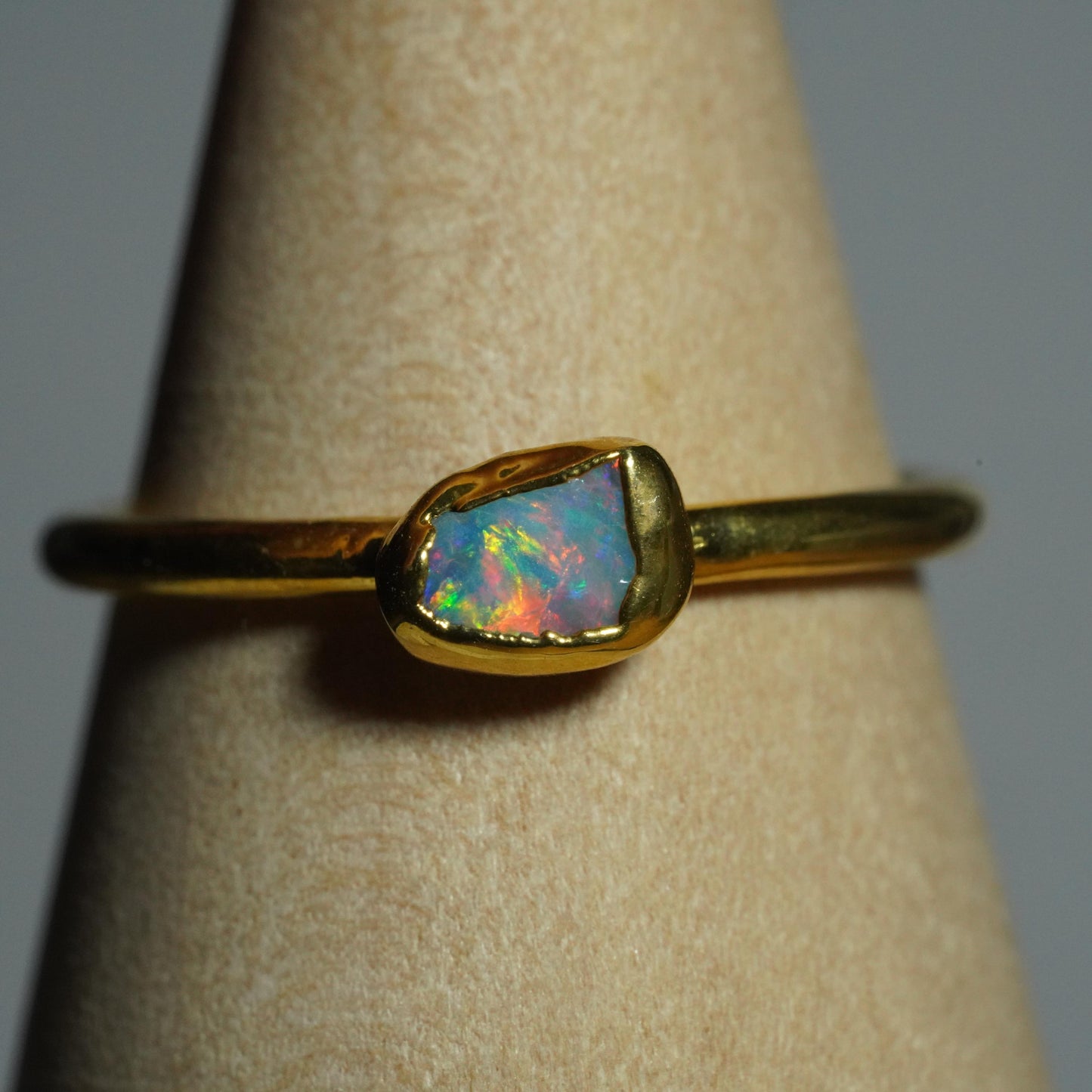 Single Raw Opal Gold Ring | Unique Gift for Her | October Birthstone | Electrform Opal Ring | US Size 7