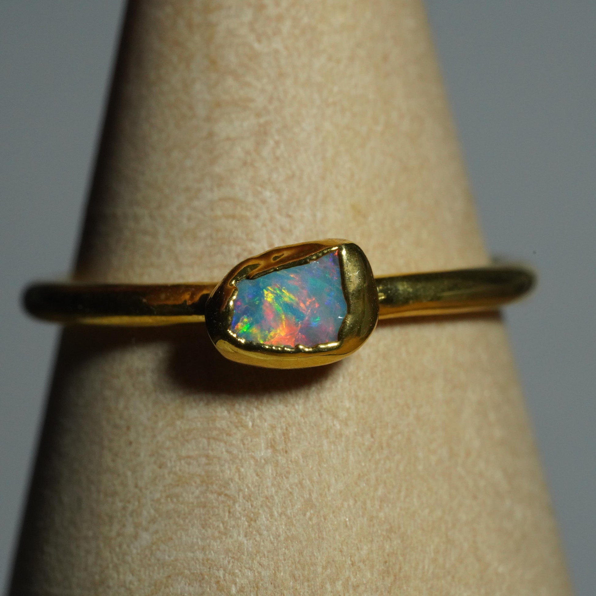 Single Raw Opal Gold Ring | Unique Gift for Her | October Birthstone | Electrform Opal Ring | US Size 7