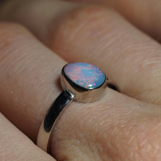 Australian Opal Silver Ring Size 7 | Natural Unique Colourful Opal | Gift For Women October Birthstone