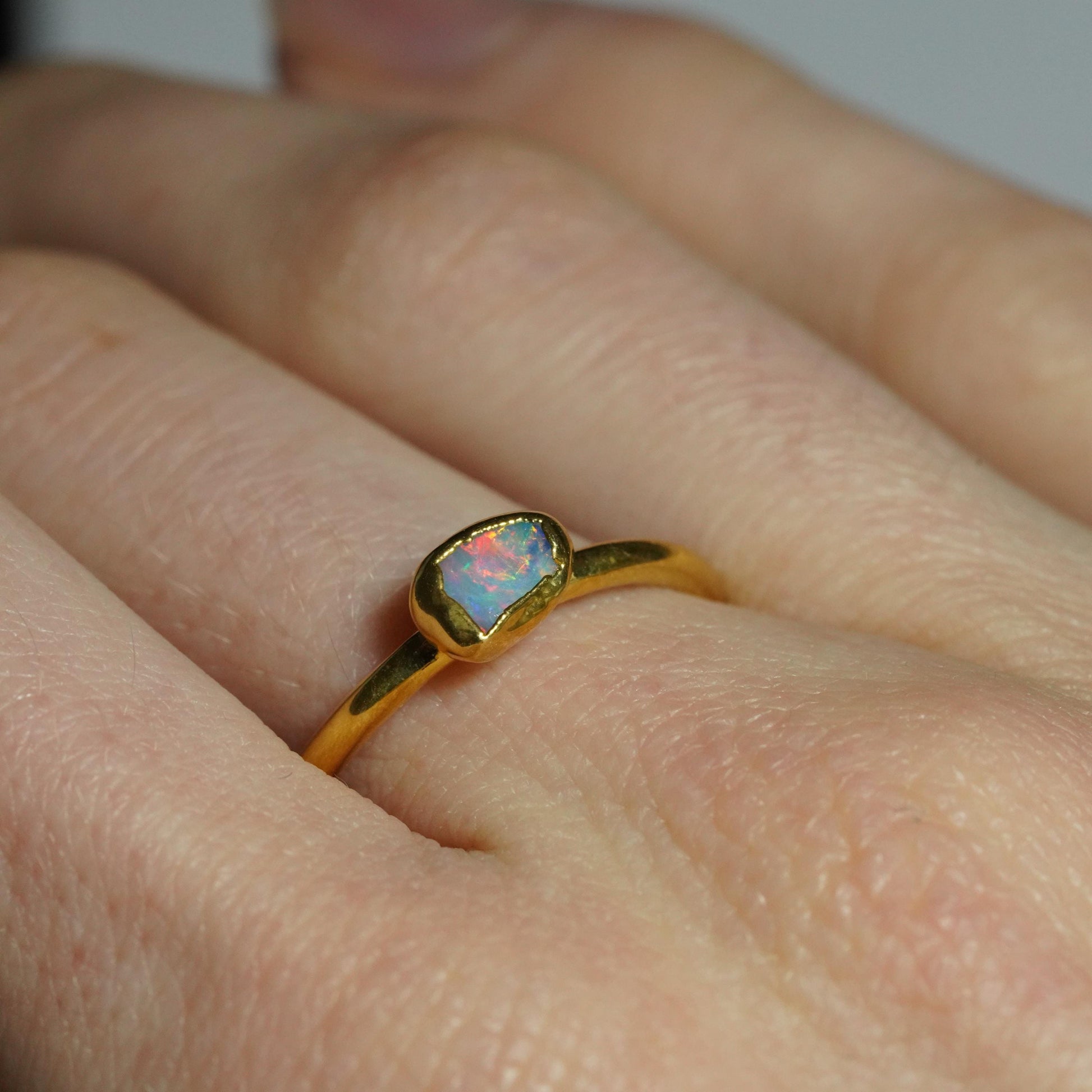 Single Raw Opal Gold Ring | Unique Gift for Her | October Birthstone | Electrform Opal Ring | US Size 7