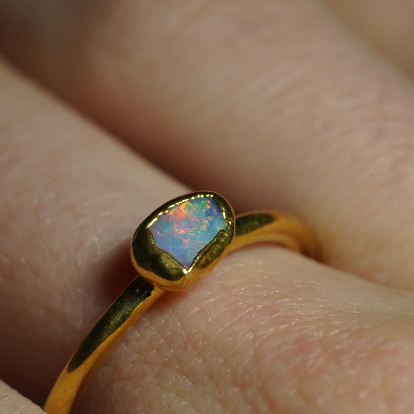 Single Raw Opal Gold Ring | Unique Gift for Her | October Birthstone | Electrform Opal Ring | US Size 7