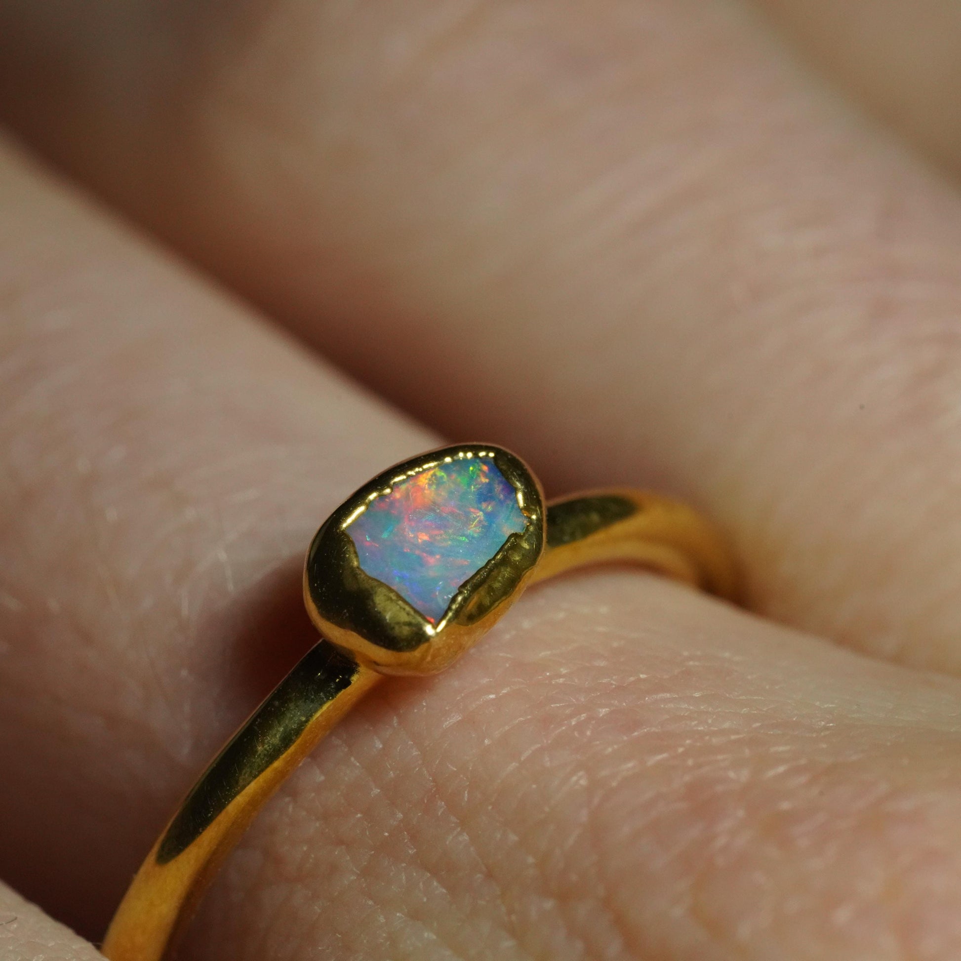 Single Raw Opal Gold Ring | Unique Gift for Her | October Birthstone | Electrform Opal Ring | US Size 7