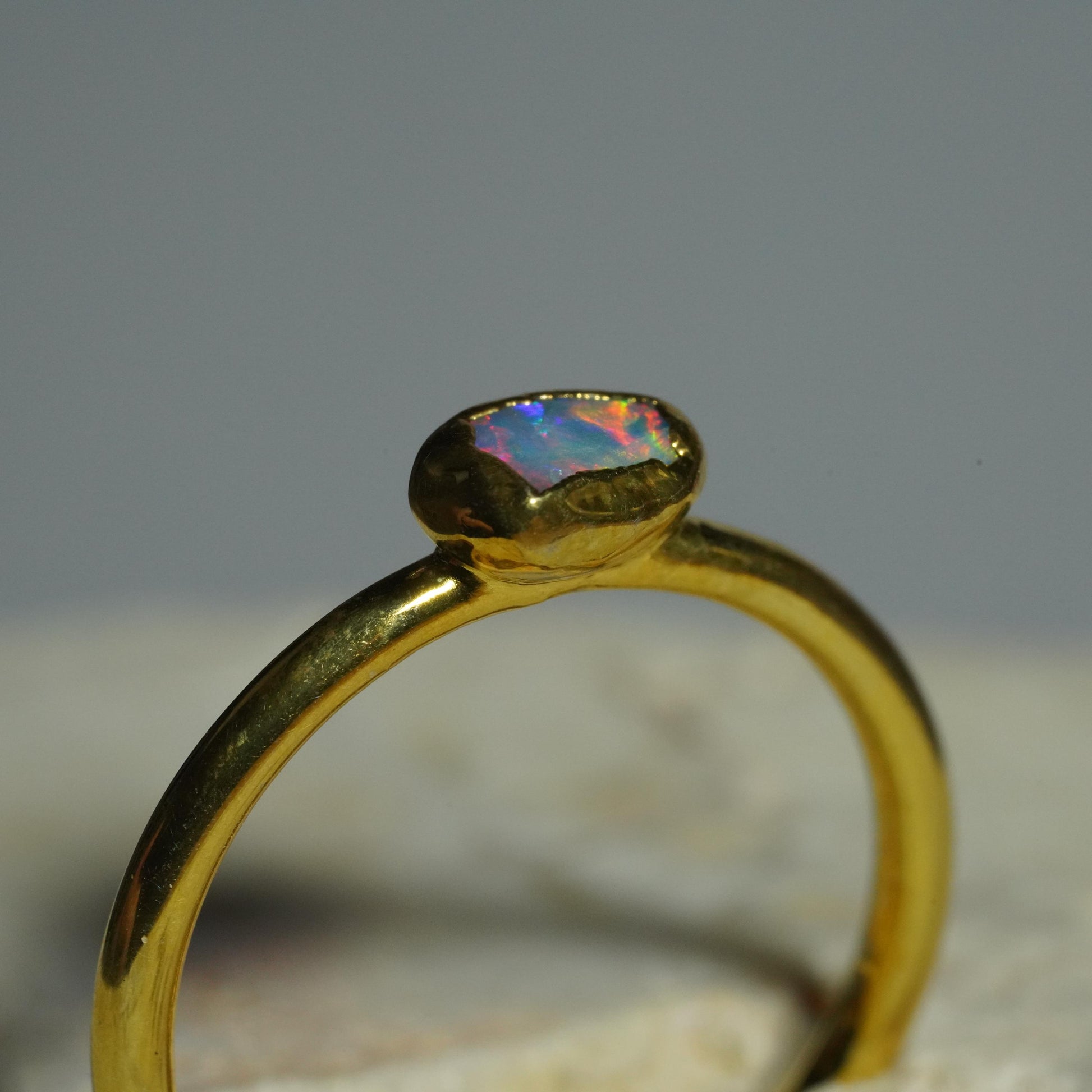 Single Raw Opal Gold Ring | Unique Gift for Her | October Birthstone | Electrform Opal Ring | US Size 7