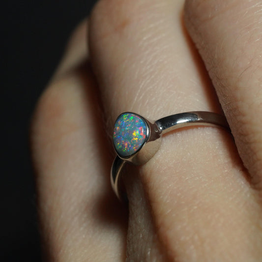 Australian Opal Doublet Silver Ring Size 6 US | Natural Unique Colourful Opal | Gift For Women October Birthstone