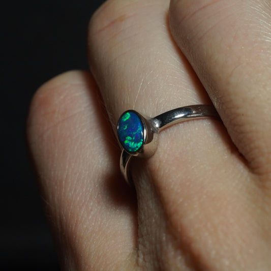 Australian Opal Doublet Silver Ring Size 6 US | Natural Unique Colourful Opal | Gift For Women October Birthstone