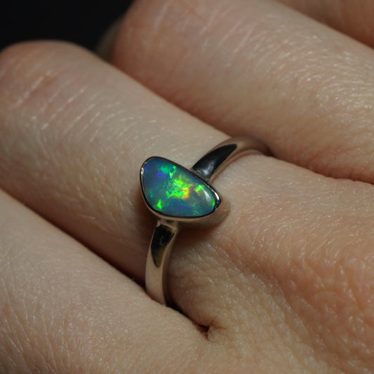 Australian Opal Doublet Silver Ring Size 6 US | Natural Unique Colourful Opal | Gift For Women October Birthstone