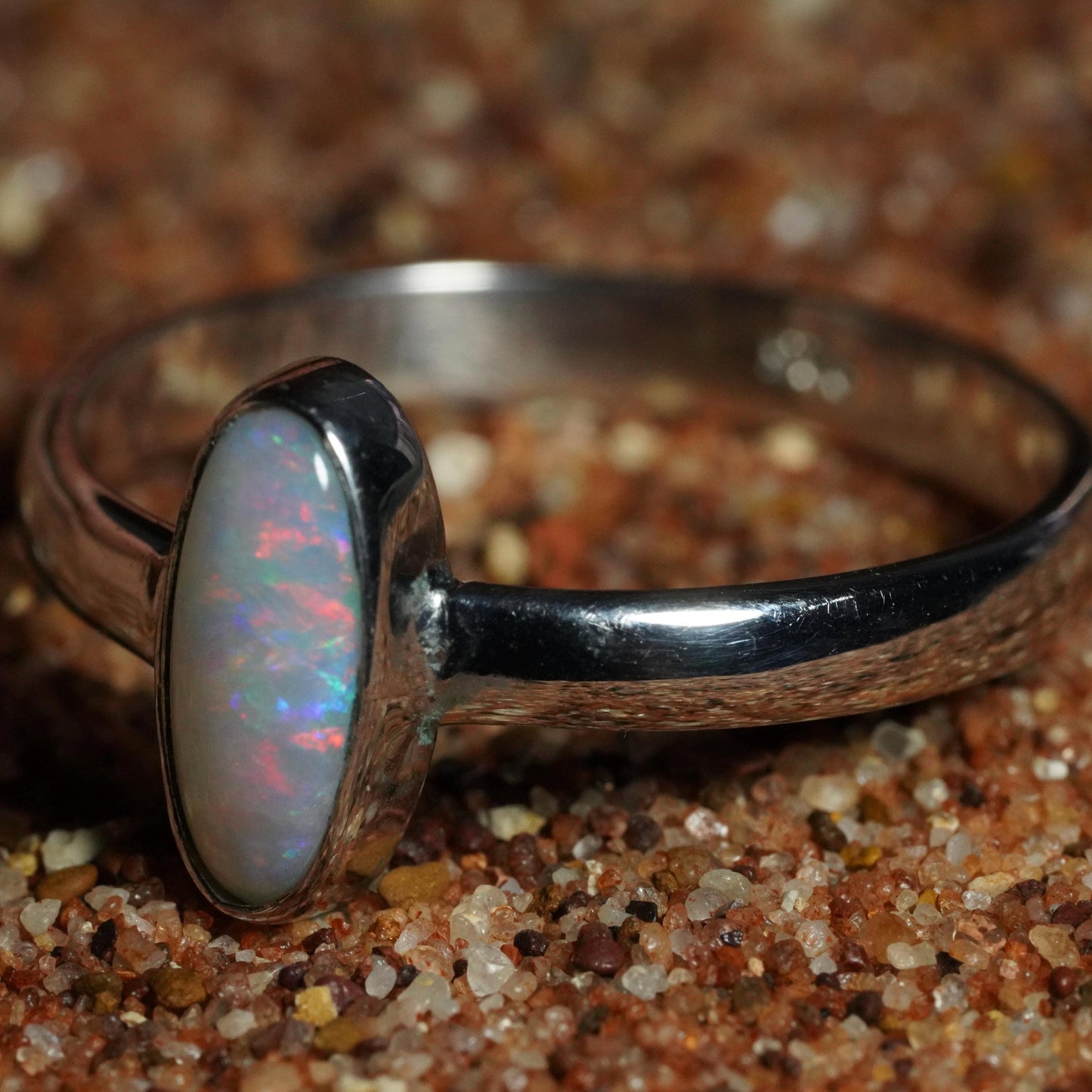 Australian Opal Ring | Sterling Silver | Size 8