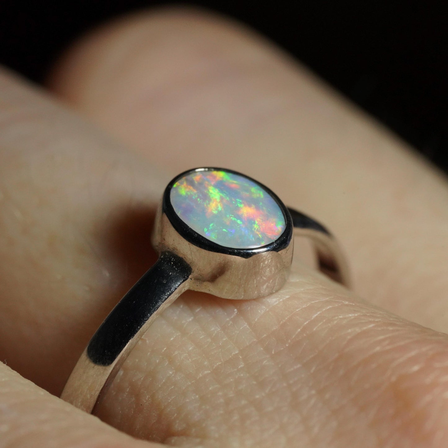 Australian Opal Ring | Sterling Silver | Size 8