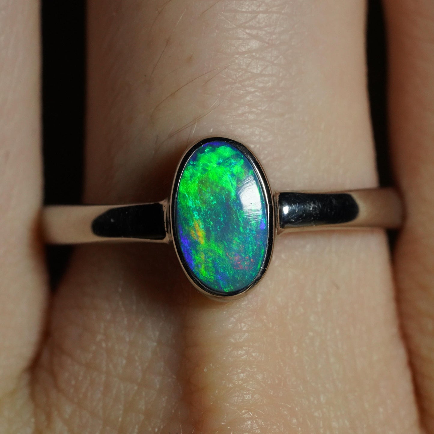 Australian Opal Ring | Sterling Silver | Size 8