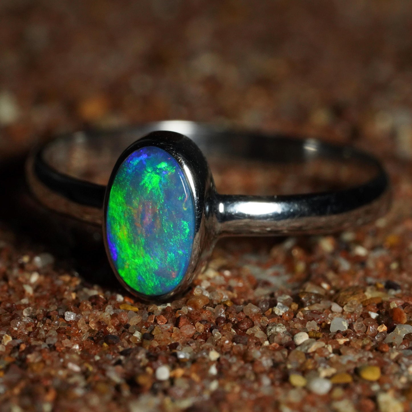 Australian Opal Ring | Sterling Silver | Size 8