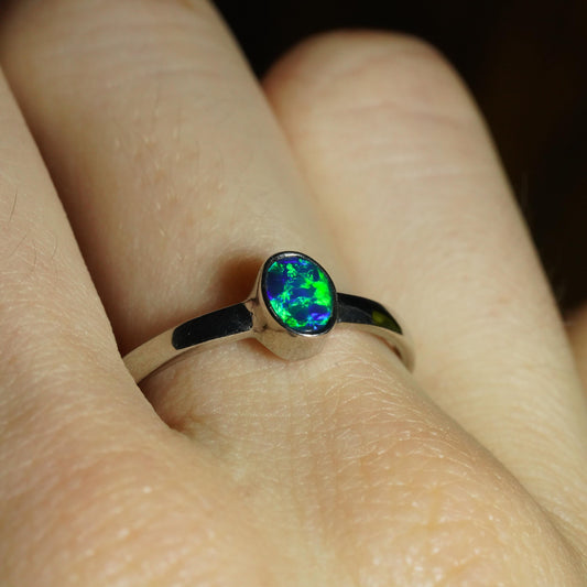 Australian Opal Doublet Ring | Sterling Silver | Size 8
