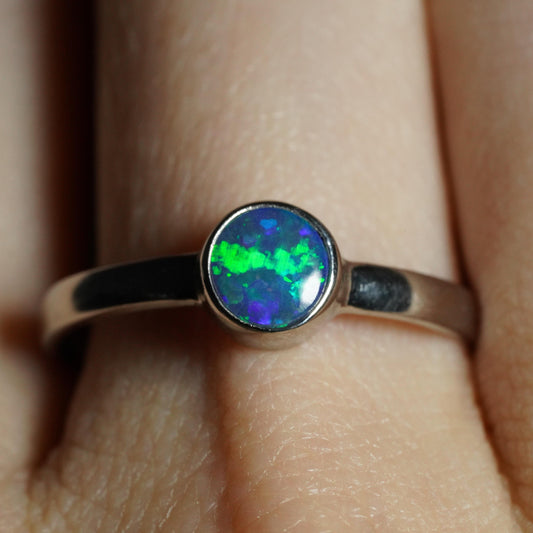 Australian Opal Doublet Ring | Sterling Silver | Size 8
