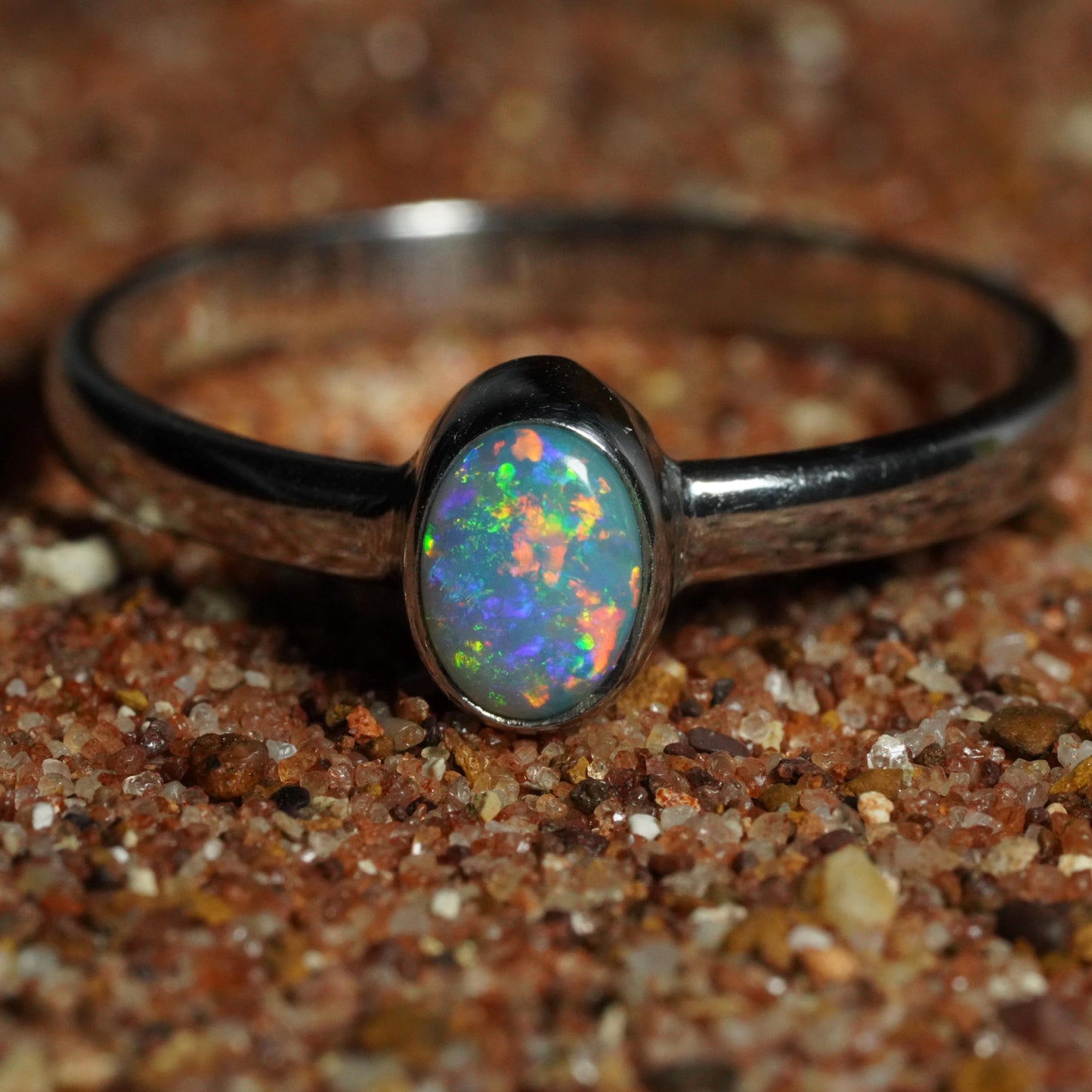 Australian Opal Ring | Sterling Silver | Size 8