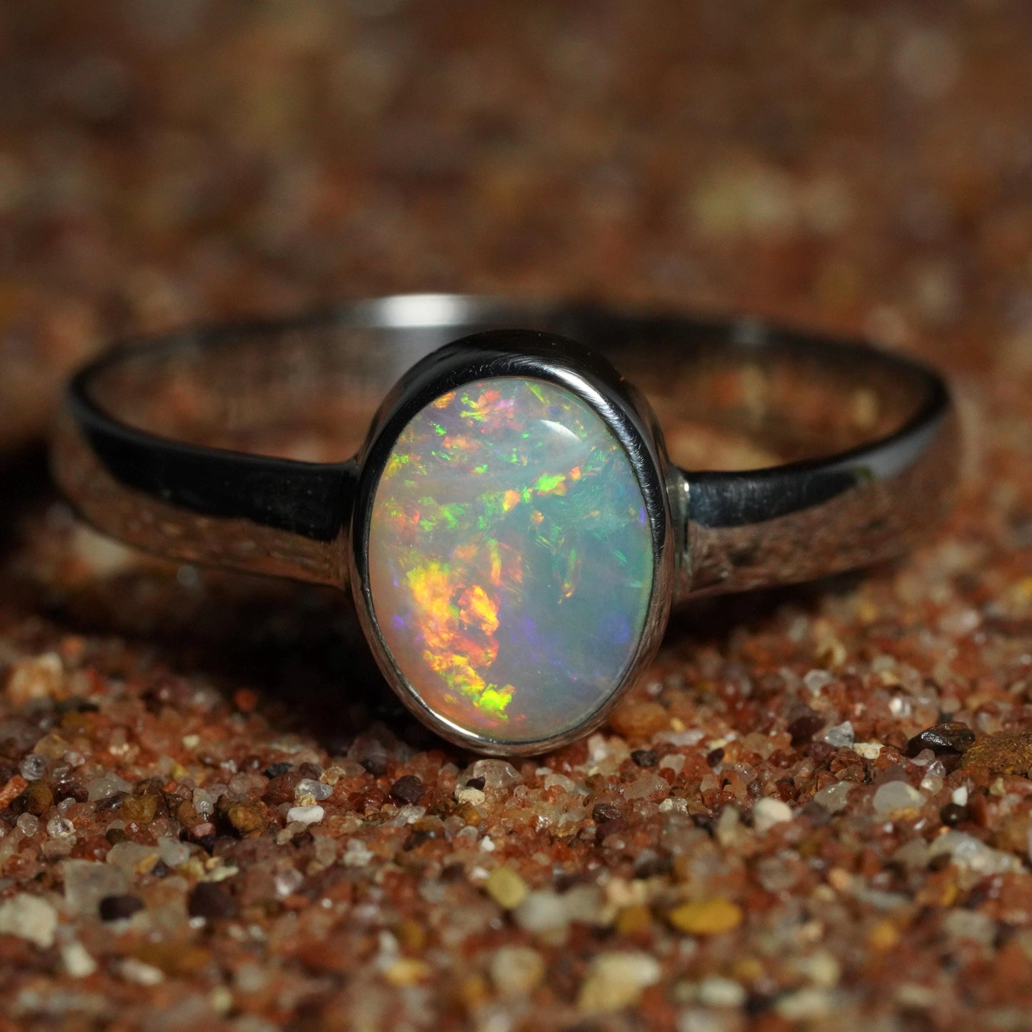 Australian Opal Ring | Sterling Silver | Size 8
