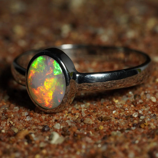 Australian Opal Ring | Sterling Silver | Size 8