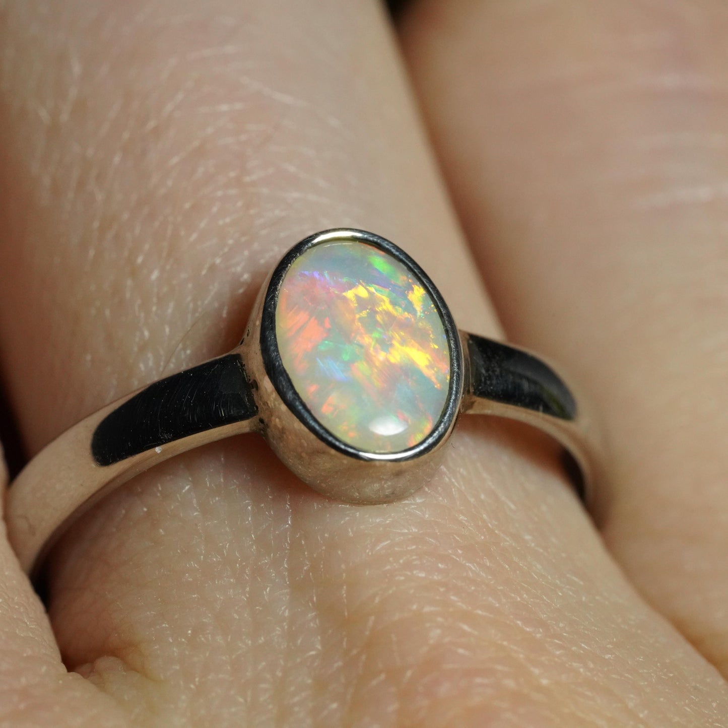 Australian Opal Ring | Sterling Silver | Size 8