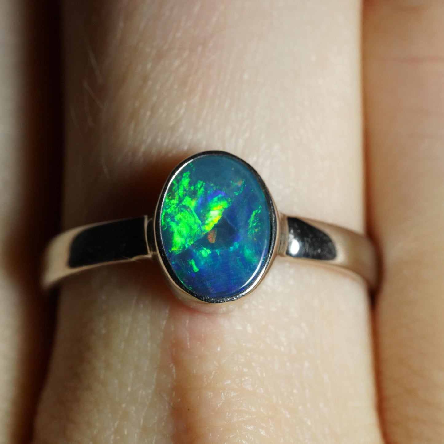 Australian Opal Doublet Ring | Sterling Silver | Size 6