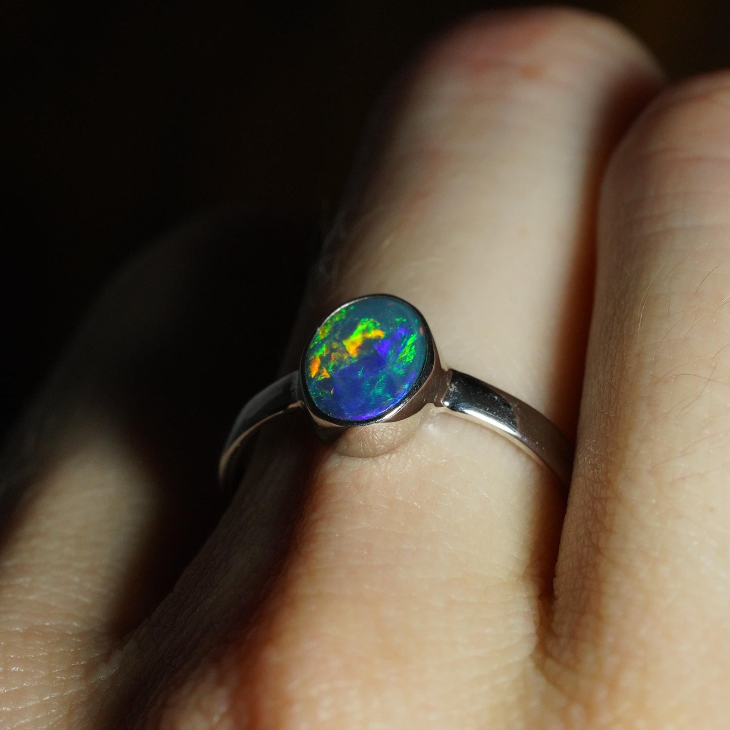 Australian Opal Doublet Ring | Sterling Silver | Size 6
