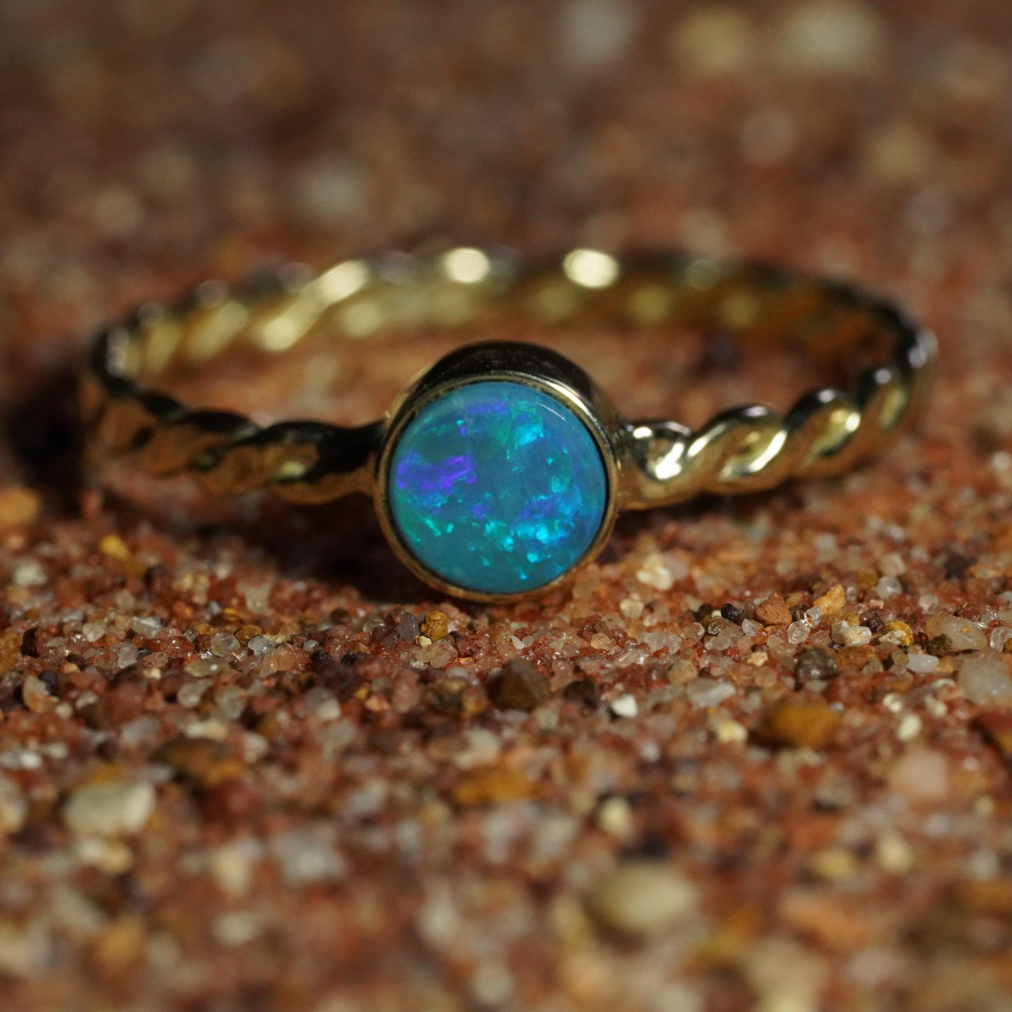 Australian Opal Doublet Ring | Solid 14k Gold | Size 8