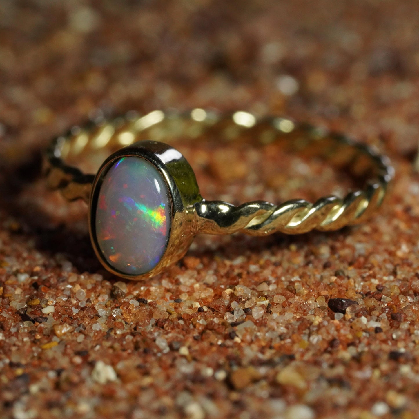 Australian Opal Ring | Solid 14k Gold | Size 8