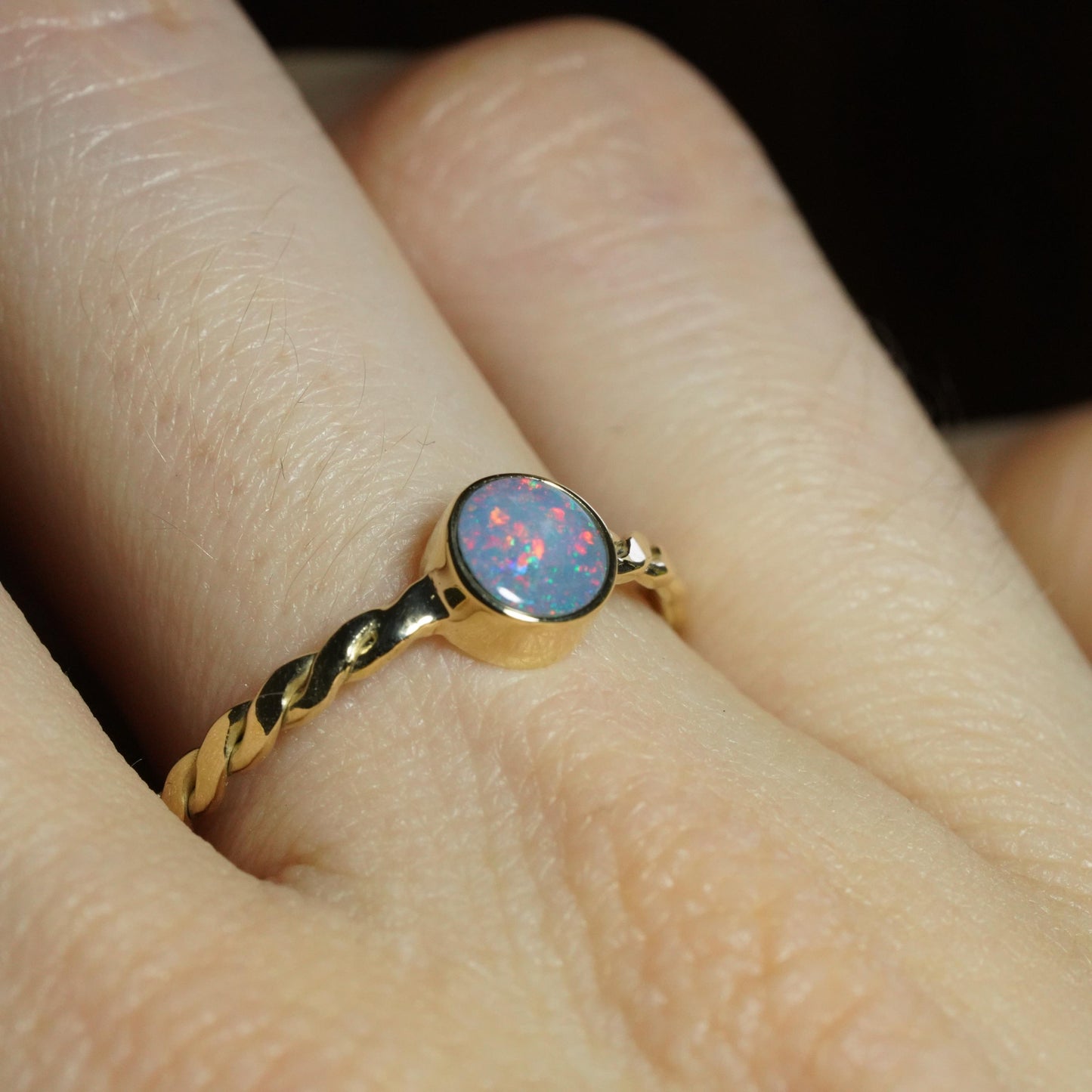 Australian Opal Doublet Ring | Solid 14k Gold | Size 8