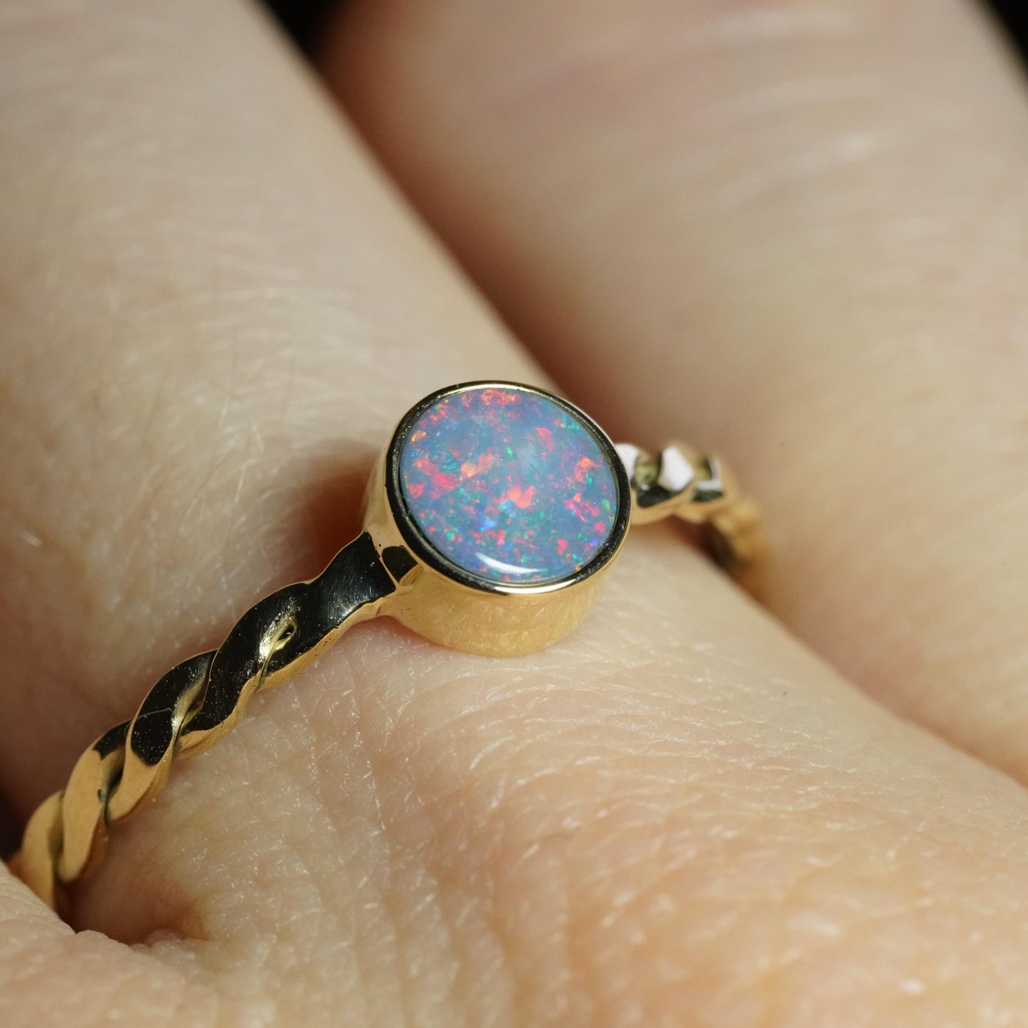 Australian Opal Doublet Ring | Solid 14k Gold | Size 8