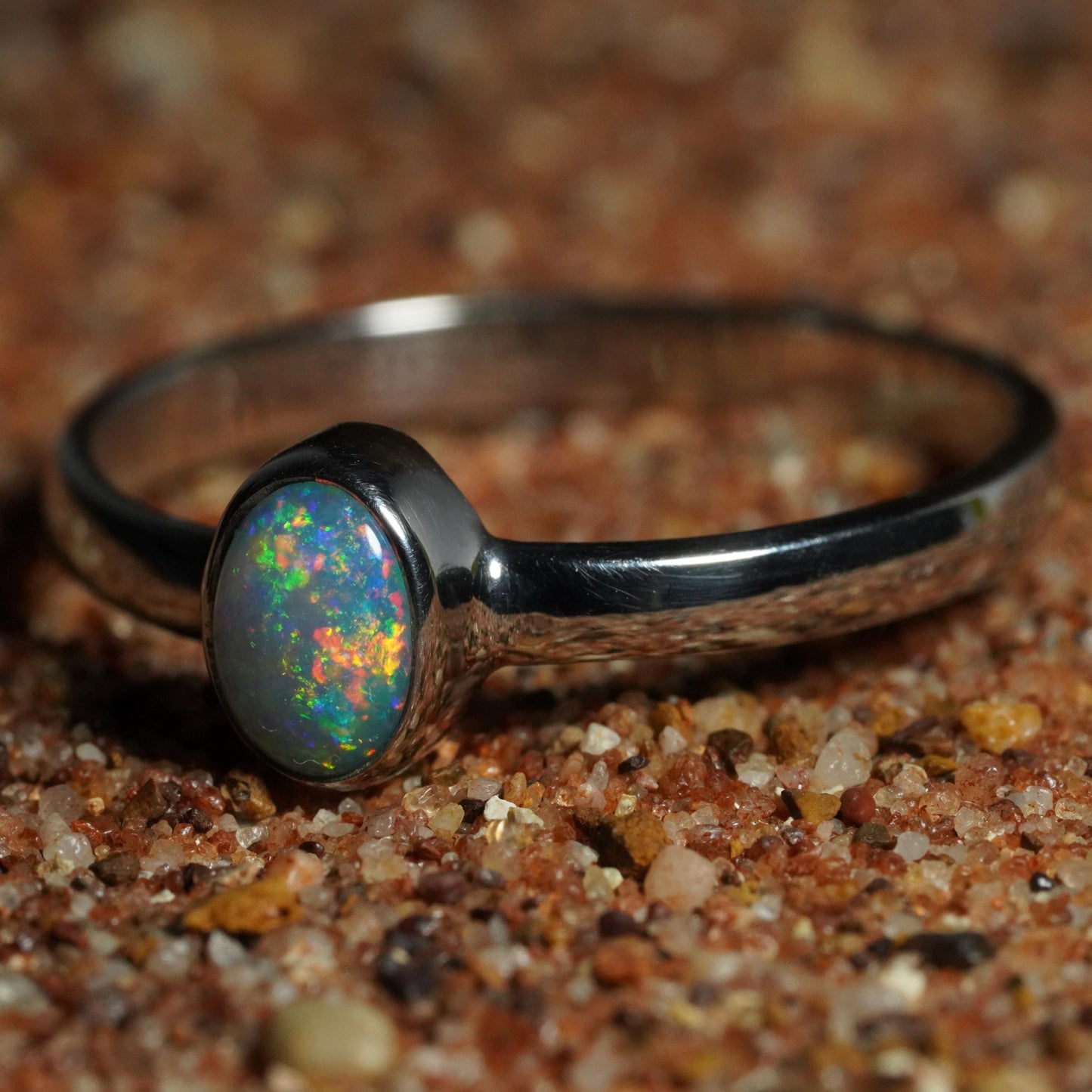 Australian Opal Ring | Sterling Silver | Size 8