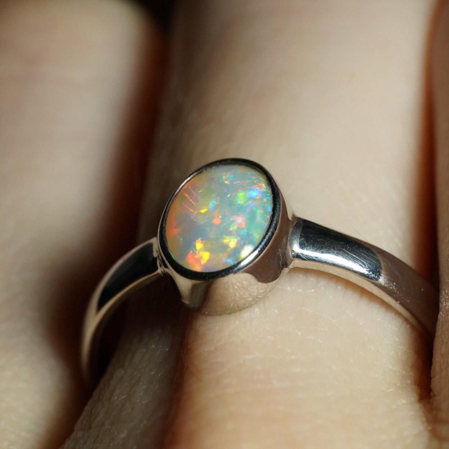 Australian Opal Ring | Sterling Silver | Size 8