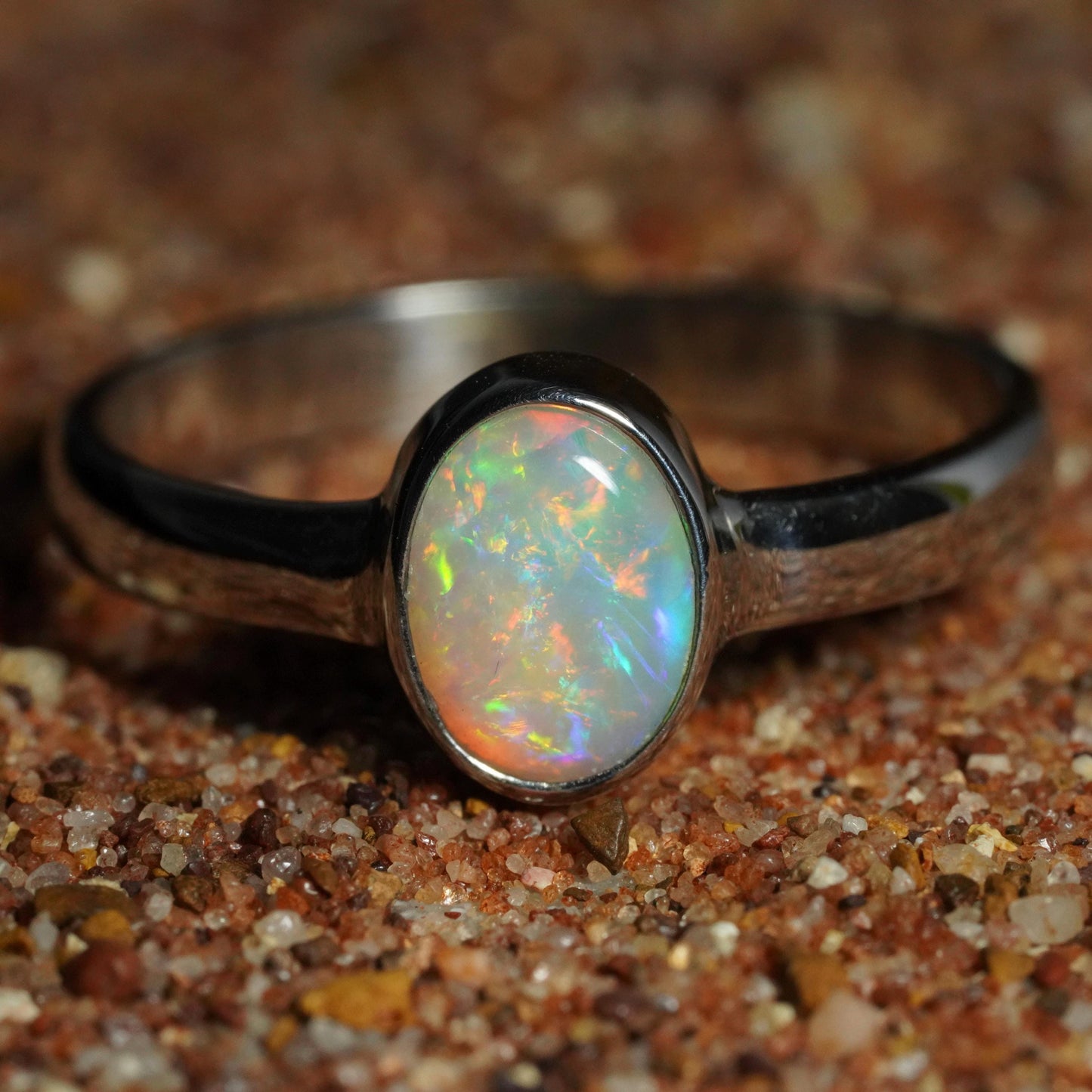 Australian Opal Ring | Sterling Silver | Size 8