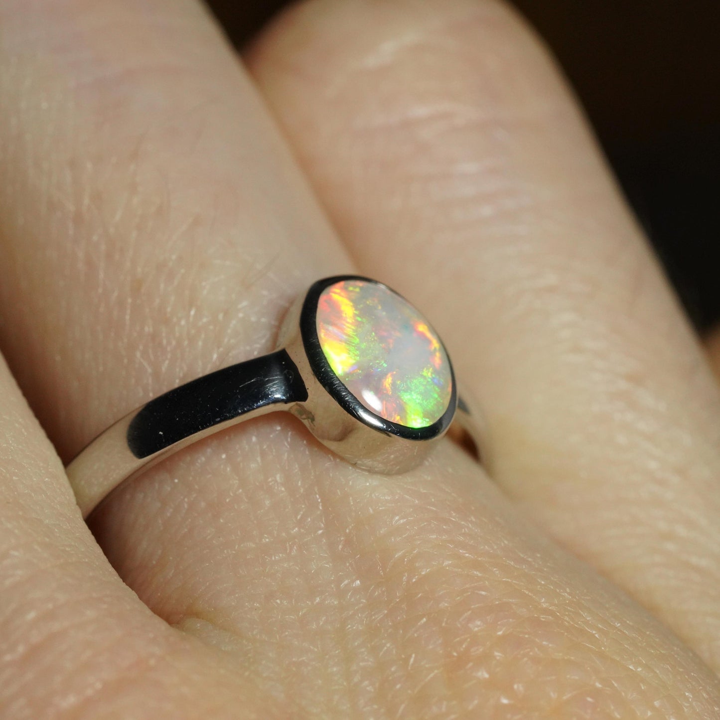 Australian Opal Ring | Sterling Silver | Size 8