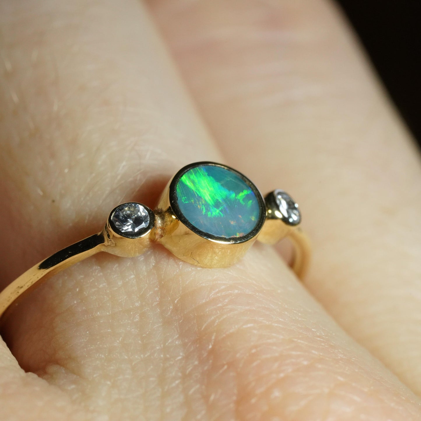 Australian Opal Doublet Ring | Solid 14k Gold | Size 7