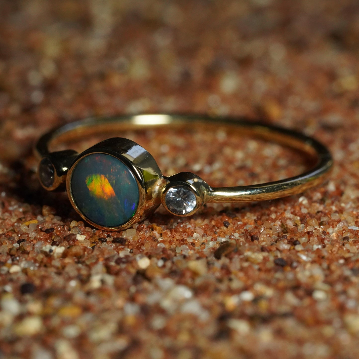 Australian Opal Doublet Ring | Solid 14k Gold | Size 7