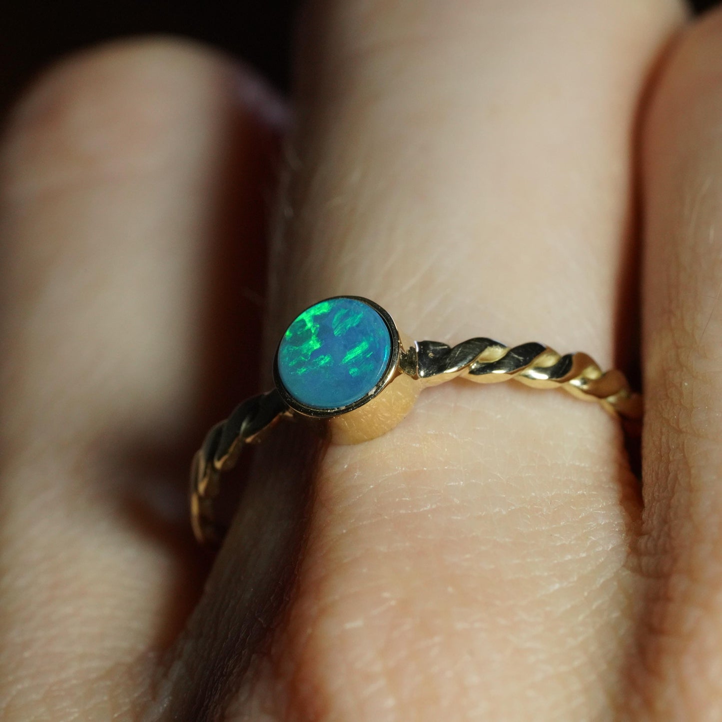 Australian Opal Doublet Ring | Solid 14k Gold | Size 8