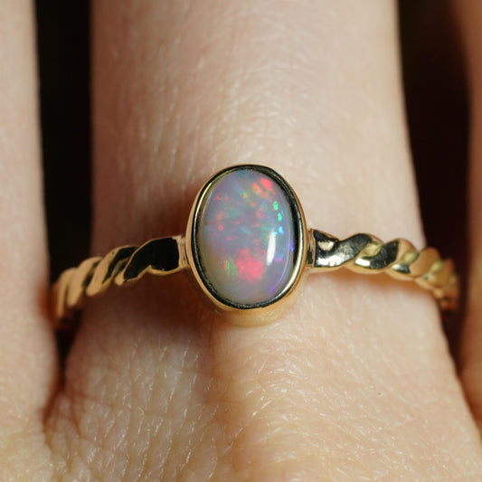Australian Opal Ring | Solid 14k Gold | Size 8