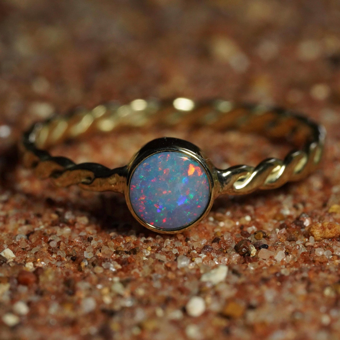Australian Opal Doublet Ring | Solid 14k Gold | Size 8