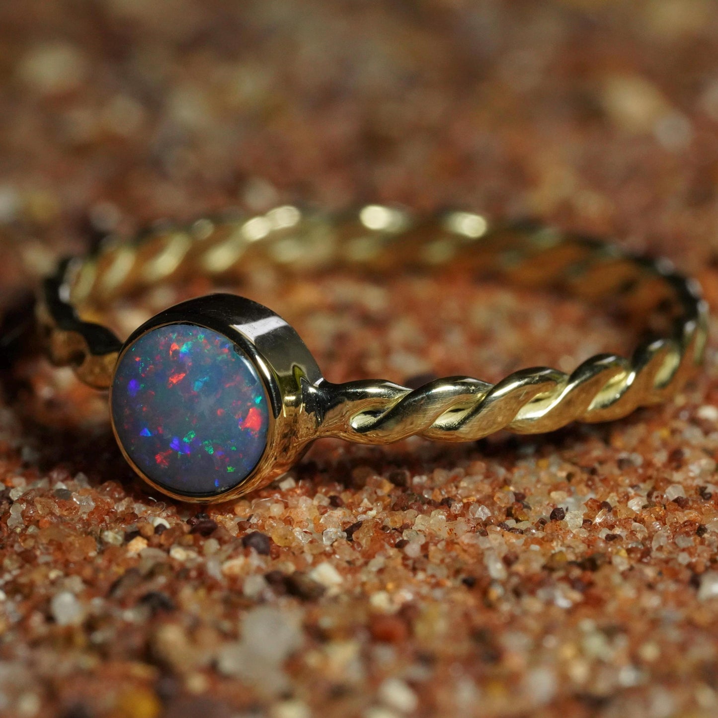 Australian Opal Doublet Ring | Solid 14k Gold | Size 8