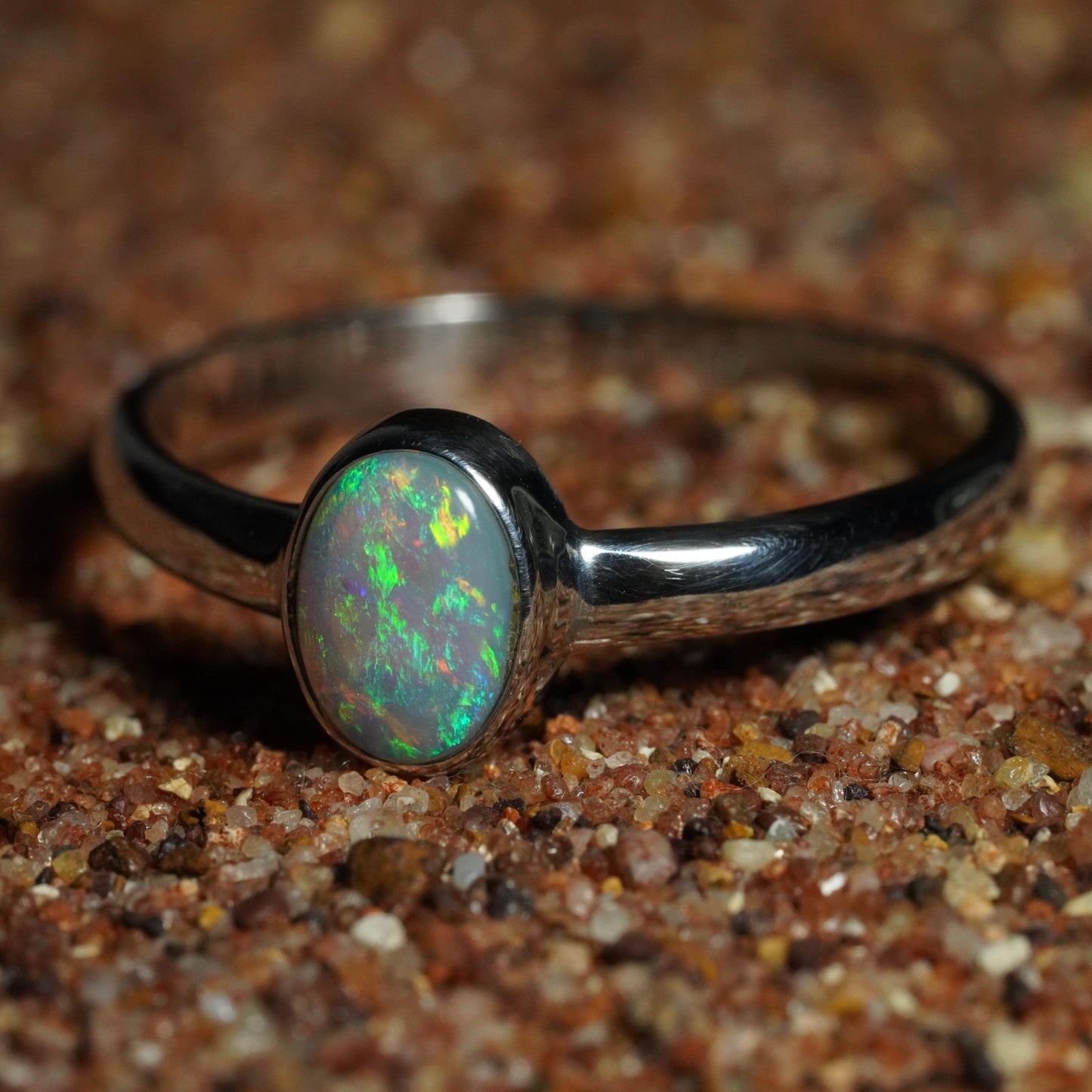 Australian Opal Ring | Sterling Silver | Size 8