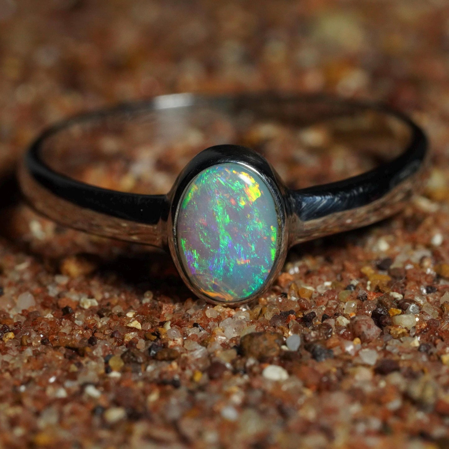 Australian Opal Ring | Sterling Silver | Size 8
