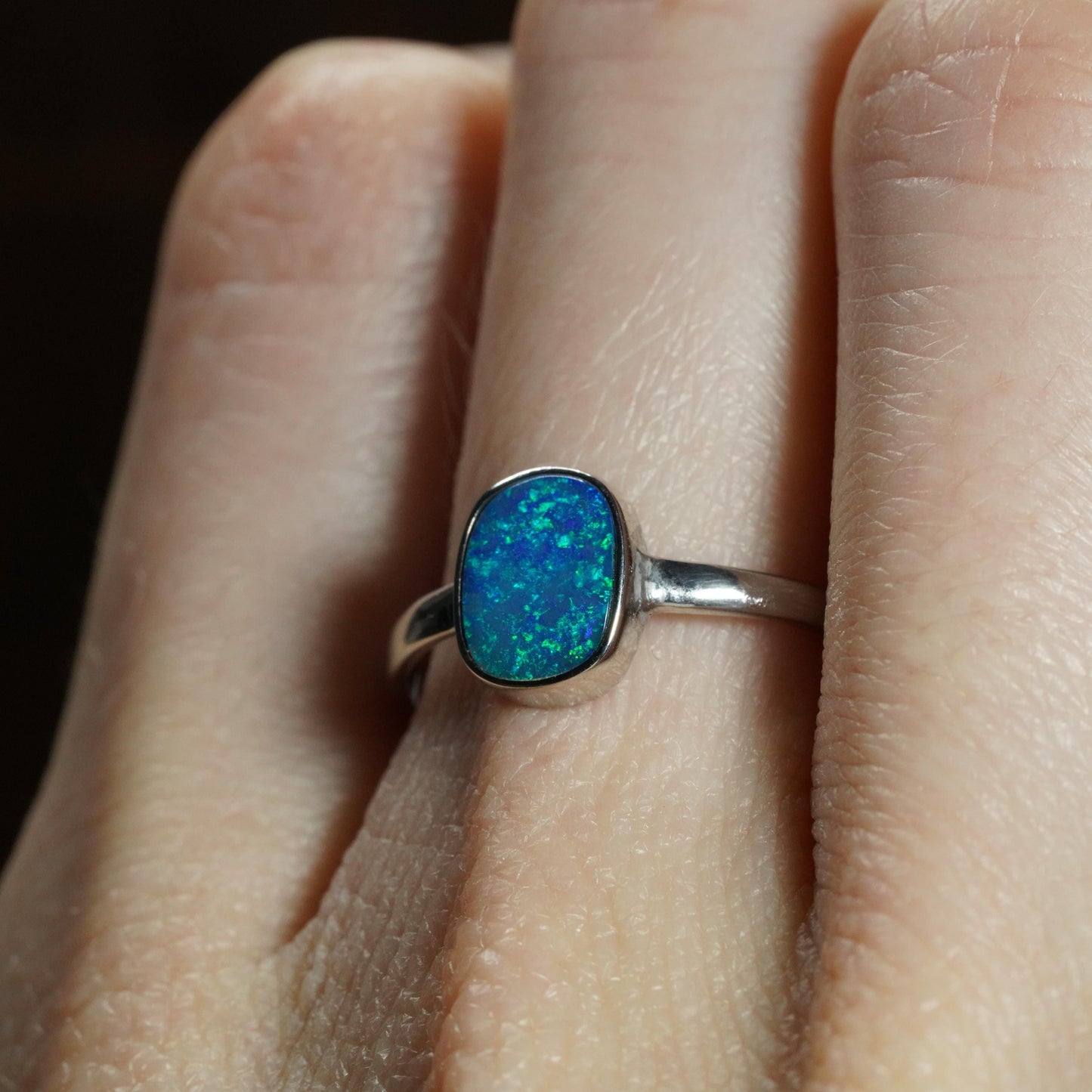 Australian Opal Doublet Ring | Sterling Silver | Size 7